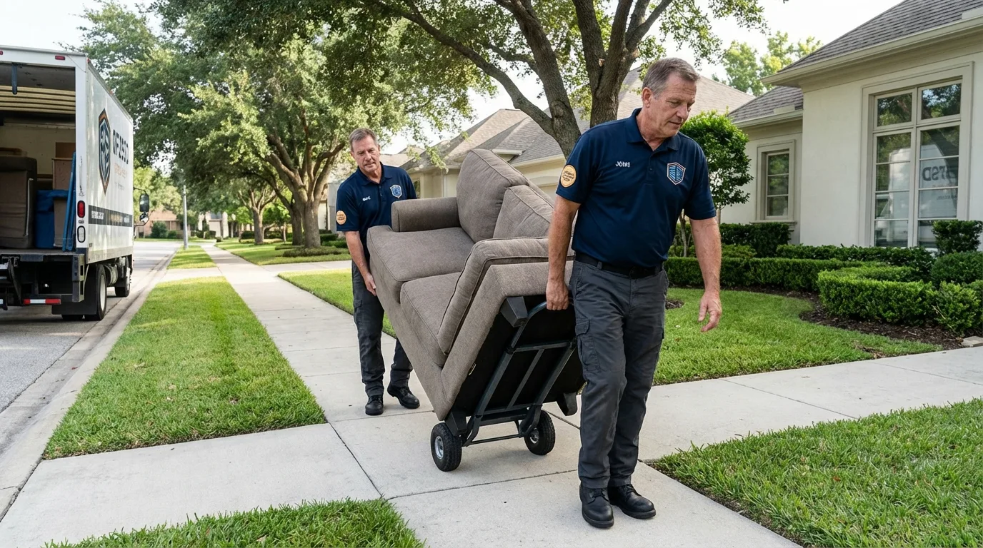 Local residential moving crew loading furniture in Nixon, TX
