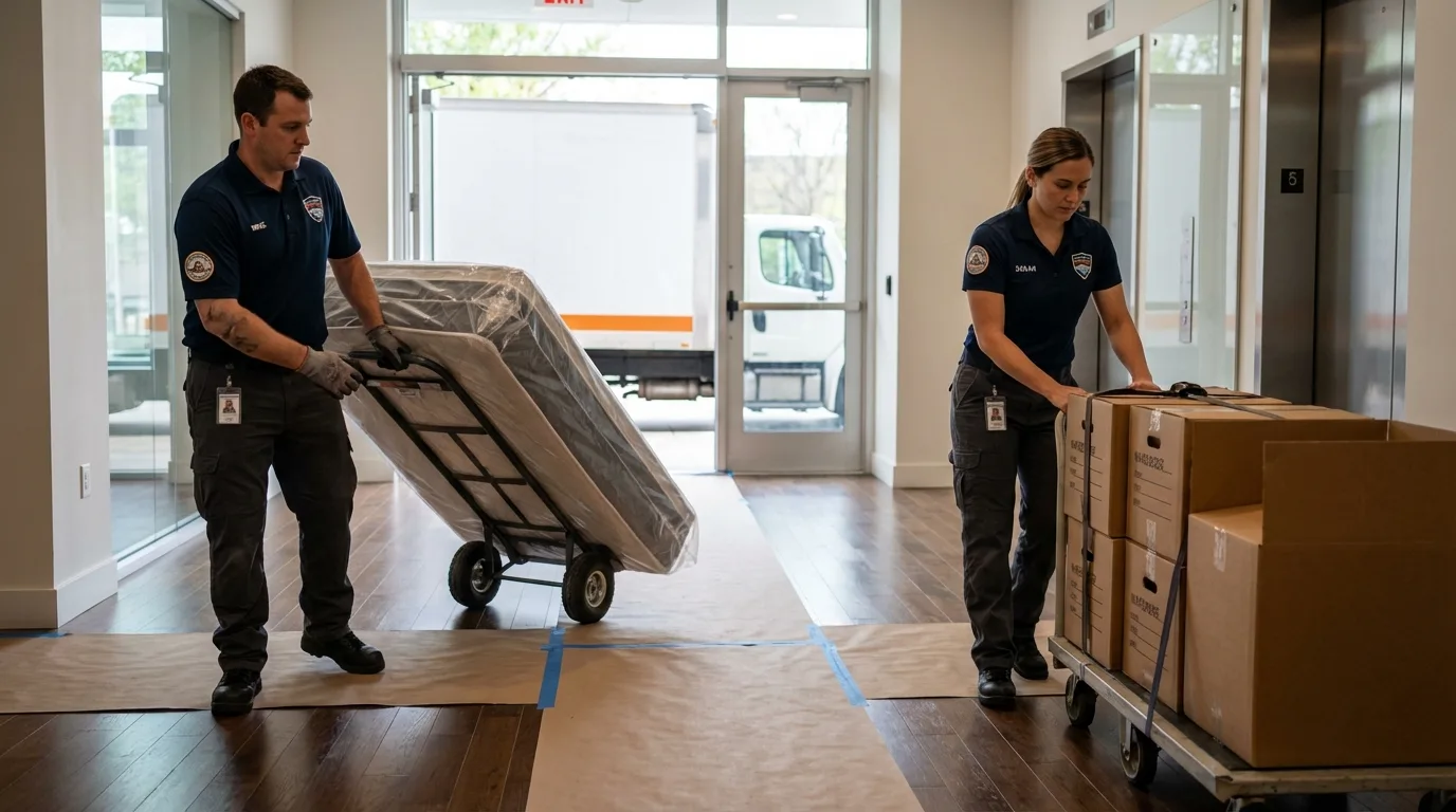 Professional apartment movers loading elevator in Nixon, TX