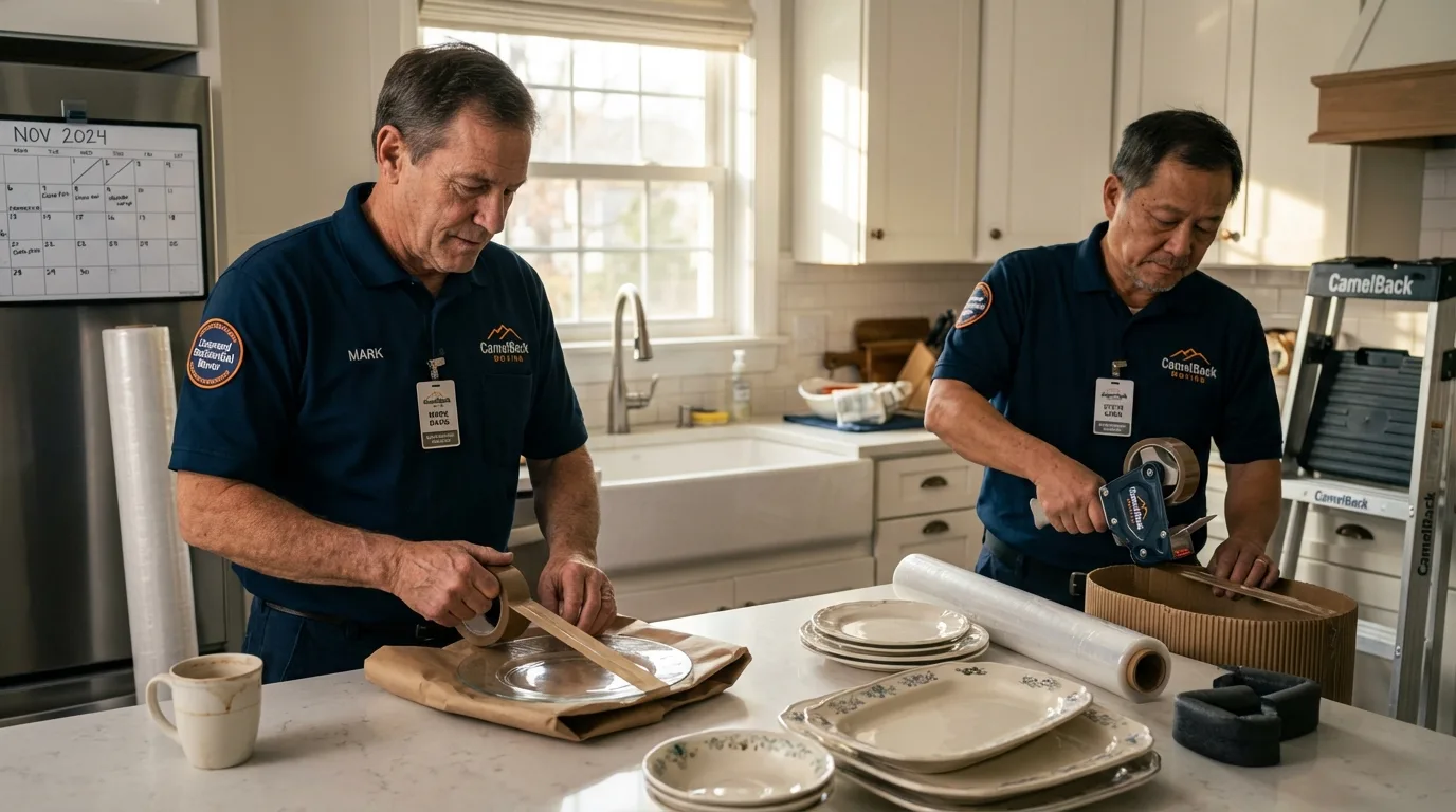 Professional crew packing kitchen dishware in Nixon, TX